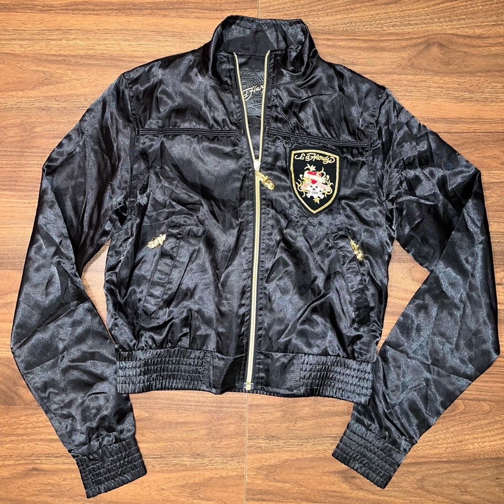 Vintage Y2K Style Ed Hardy Bomber Jacket Love Kills Slowly Patch